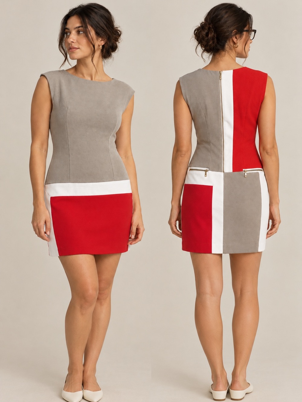 Julian Taylor Sheath sleeveless Dress - Beige , Orange, White